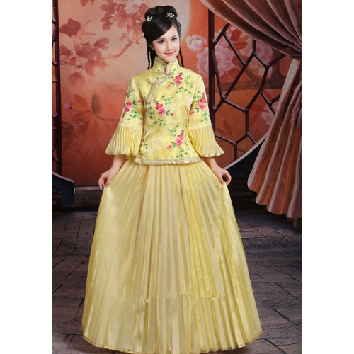 Women's Chinese ancient folk dance dresses princesses fairy drama photography cosplay dresses zheng piano performance costumes